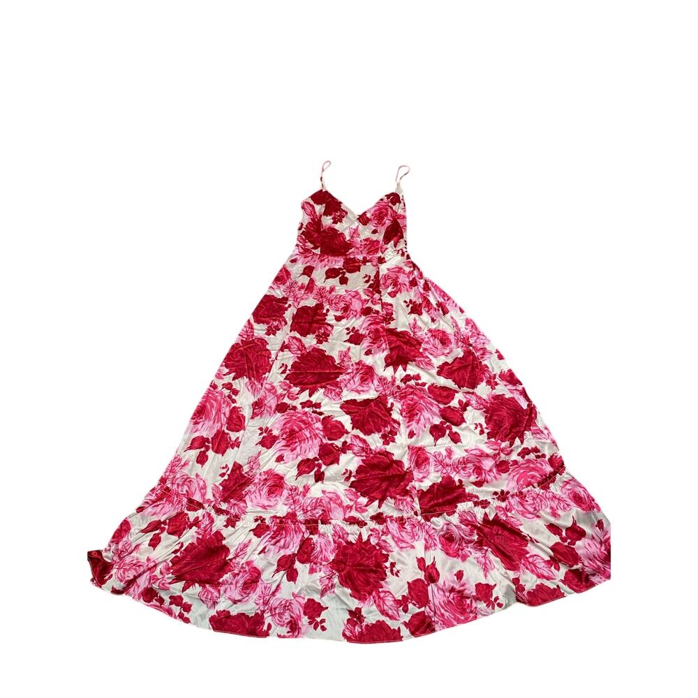 Betsey Johnson Rose Print Maxi Dress/ Spaghetti Strap/ Ruffled Edges -10